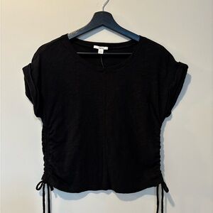 Bar III Black Ruched Short Sleeve Top
